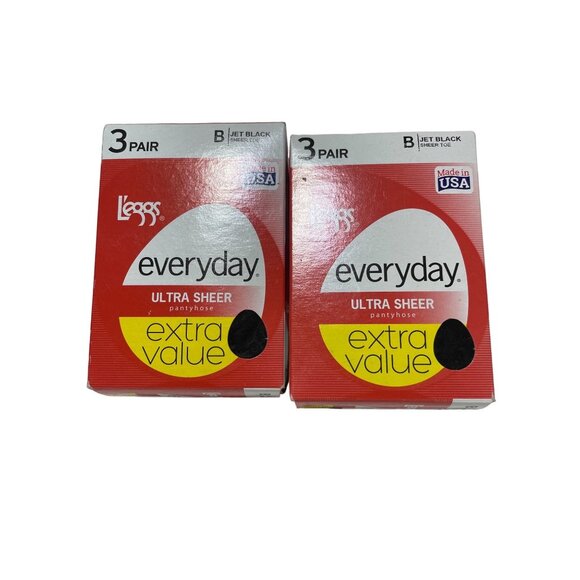 2 Leggs Everyday Ultra Sheer Pantyhose Jet Black Size B 3 Pairs Extra Value Made - Picture 1 of 3